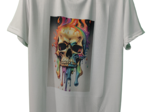 SKULL VECTOR ART IN VIBRANT COLOR PRINTED WHITE T-SHIRT,By Bulerabbit