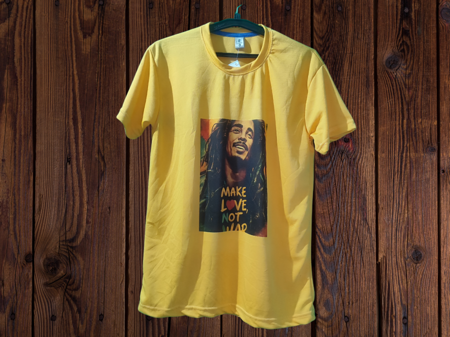 bob marley printed yellow t shirt ,raund nick man t shirt, by bulerabbit